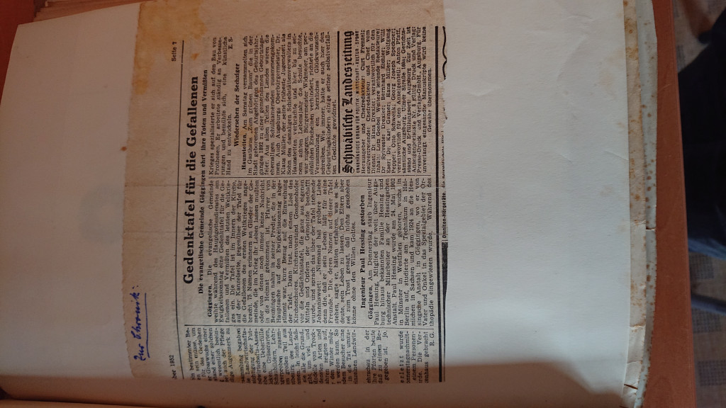 1952 Zeitungsartikel zur Einweihung der Gedenktafel