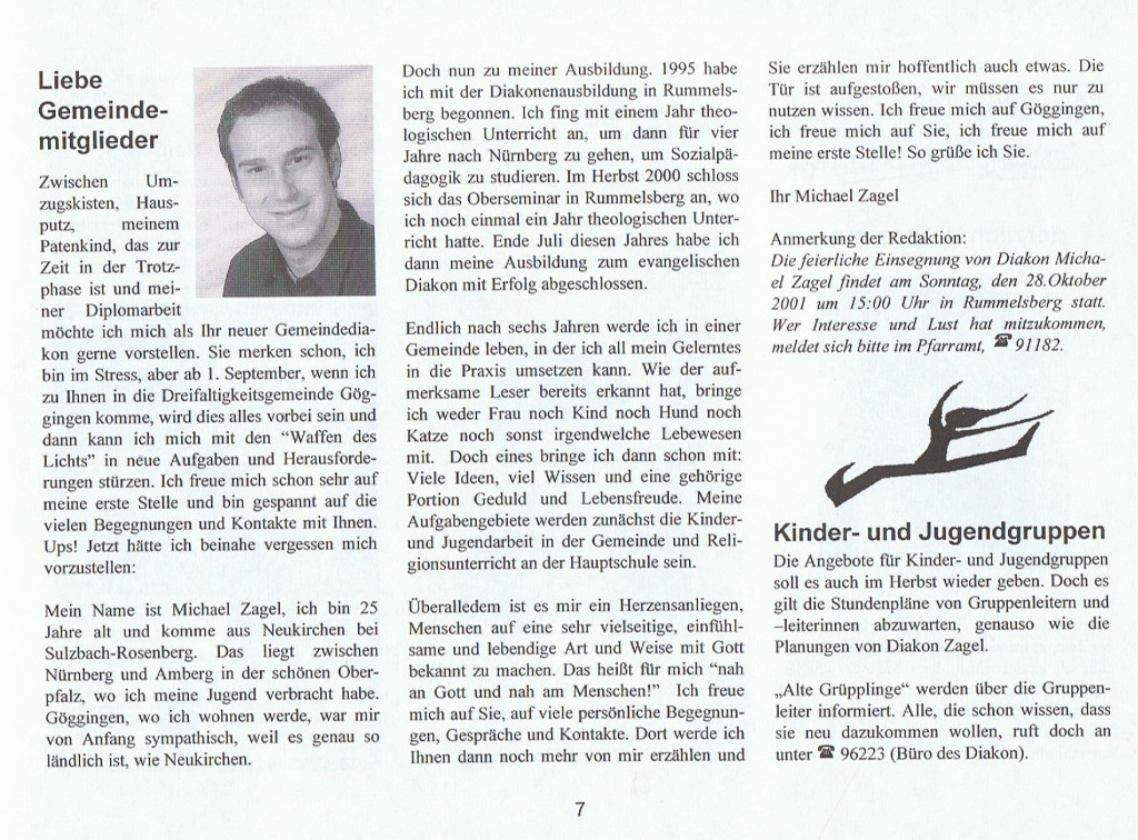 Gemeindebrief Herbst 2001 - Diakon Michael Zagel